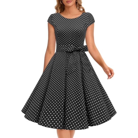 Women's Vintage 1950s Cocktail Dress Retro Rockabilly Prom A-Line Flared - Picture 2 of 7